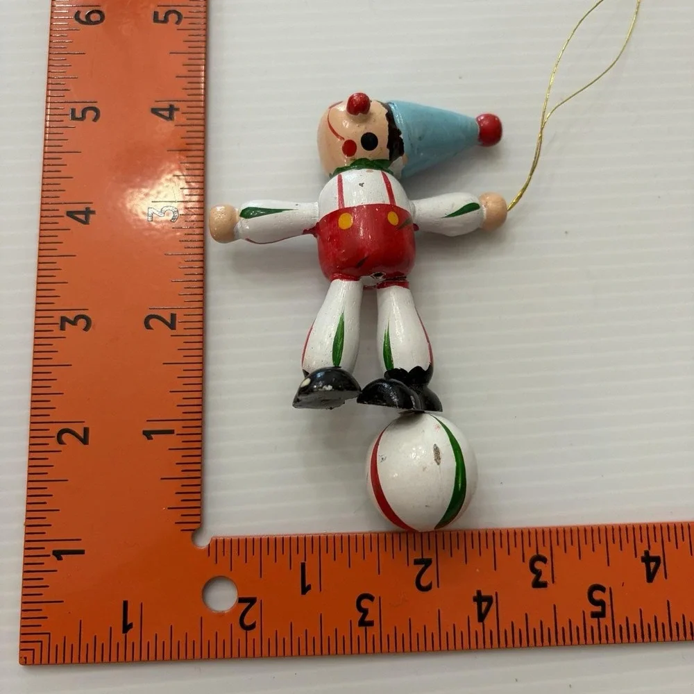 Vintage Wooden Clown Balancing Ball Christmas Ornament Holiday Decor